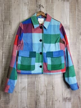 Free Assembly Colorblock Plaid Jacket - Multicolor. Size Large